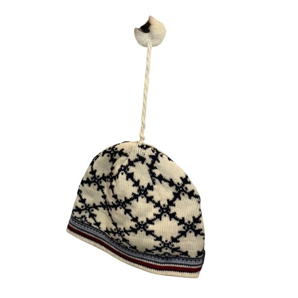 igloos fabulously rich FAIR ISLE black cream sweater knit winter pom pom hat - Picture 2 of 5
